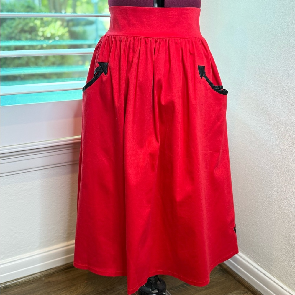 Collectif Vibrant Red A-Line Skirt with Black Accents